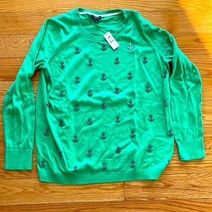 New Talbots Xp small green with anchors light weight cotton sweater